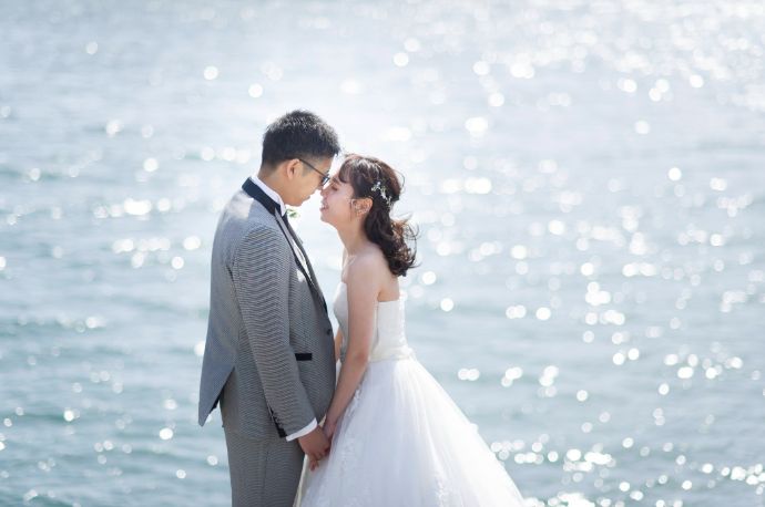 ビーエスウェディングでロケーション撮影した新郎新婦