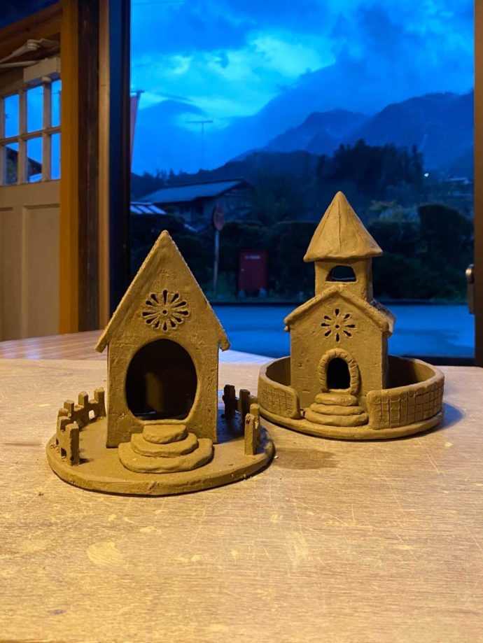 ワークショップで作った粘土の作品