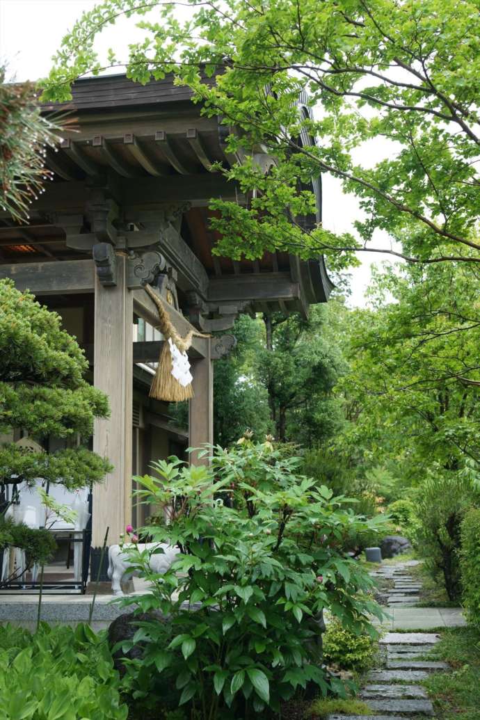 大満寺の境内が新緑に包まれた様子