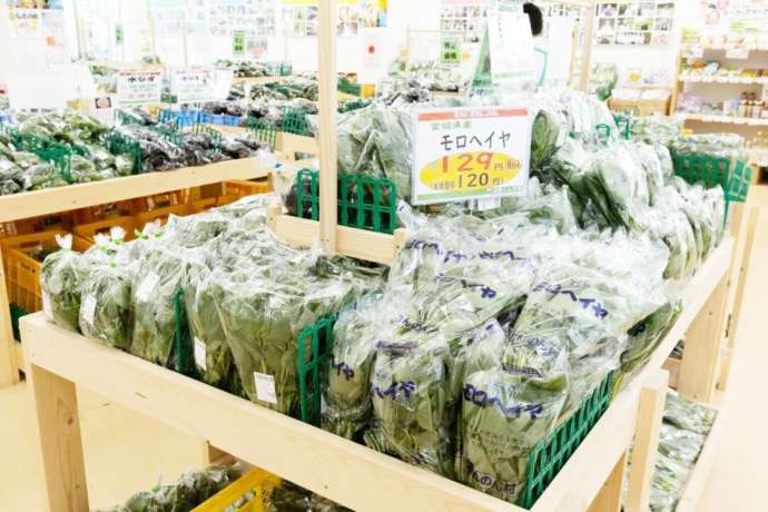 野菜売り場に並ぶモロヘイヤ