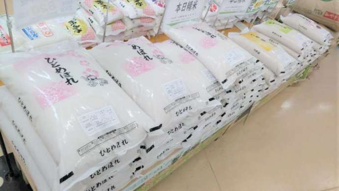 お米売り場に並んだひとめぼれなどのお米