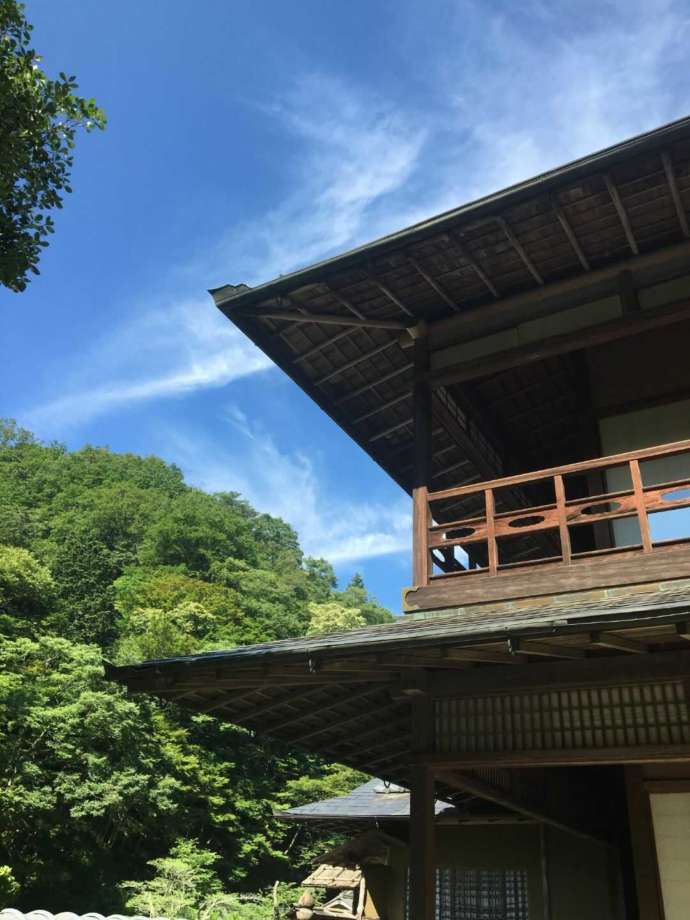 庭から撮った楽山荘の様子