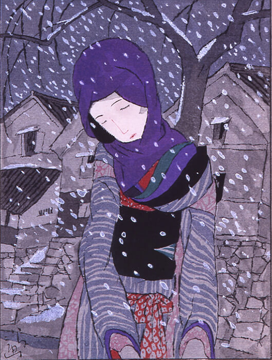 「喜多方市美術館」の収蔵作品「雪の夜の伝説(竹久夢二)」