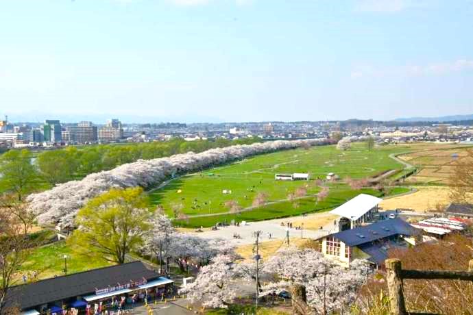 陣ケ岡から眺めた、北上展勝地の風景
