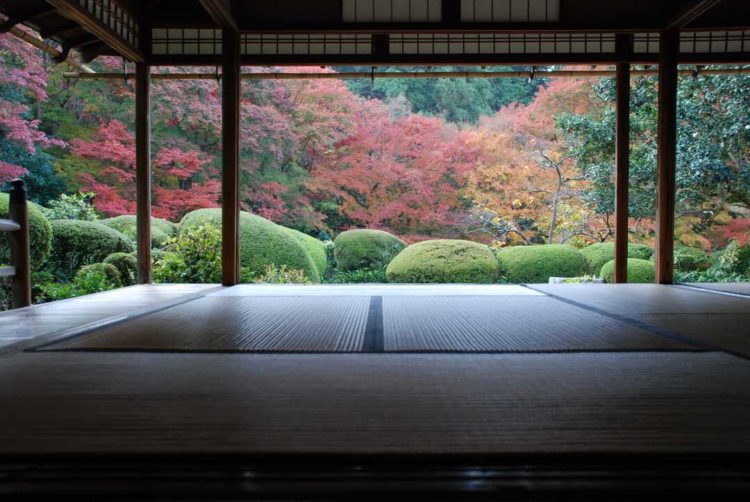 京都府左京区の詩仙堂丈山寺の秋の書院からの眺め