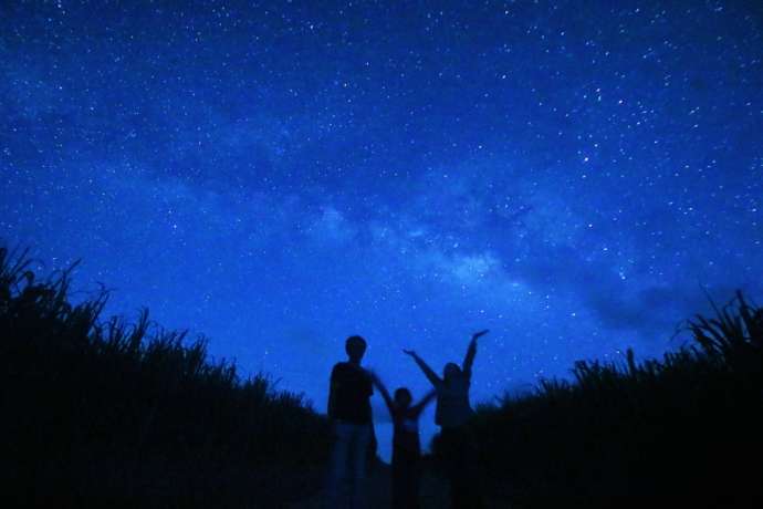 「motti 西表島トレッキングエコツアー」の星空ナイトツアー中、サトウキビ畑での様子