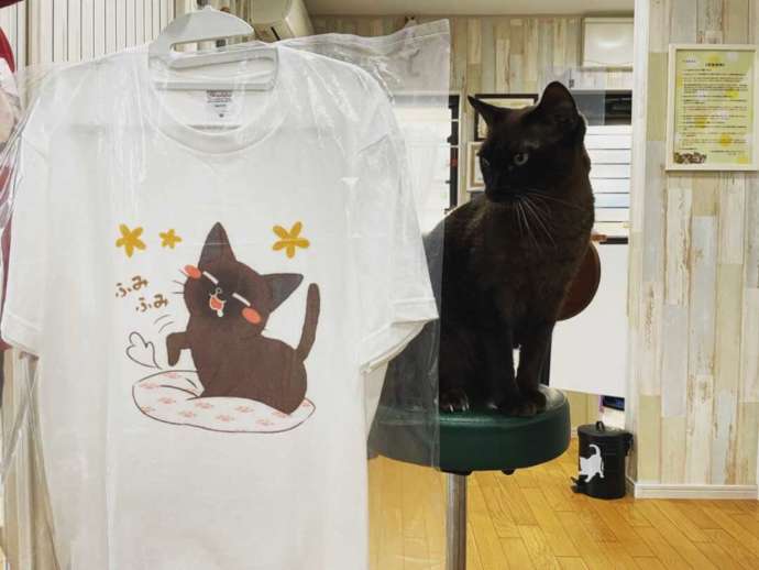 「猫カフェ紅葉」のトニィくんのイラストが入ったTシャツ