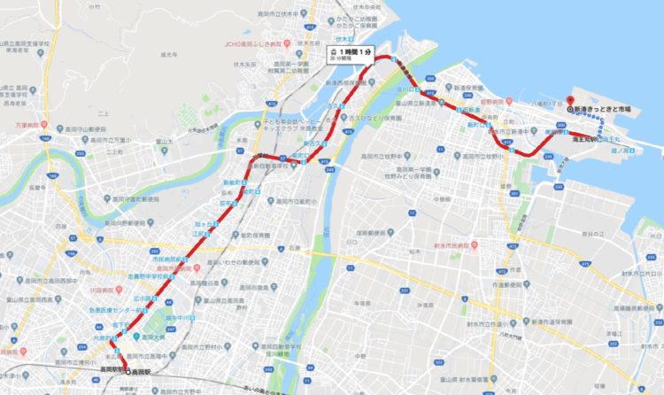 高岡駅から新湊までの道順
