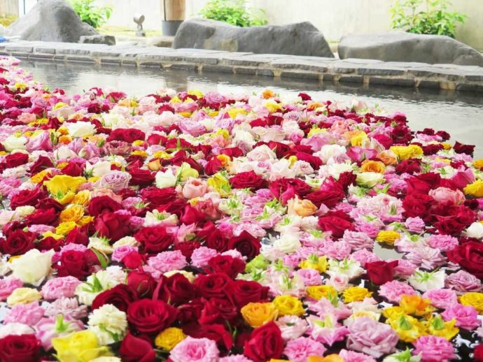 山口県下関市にある「道の駅 蛍街道西ノ市」の薔薇湯の様子