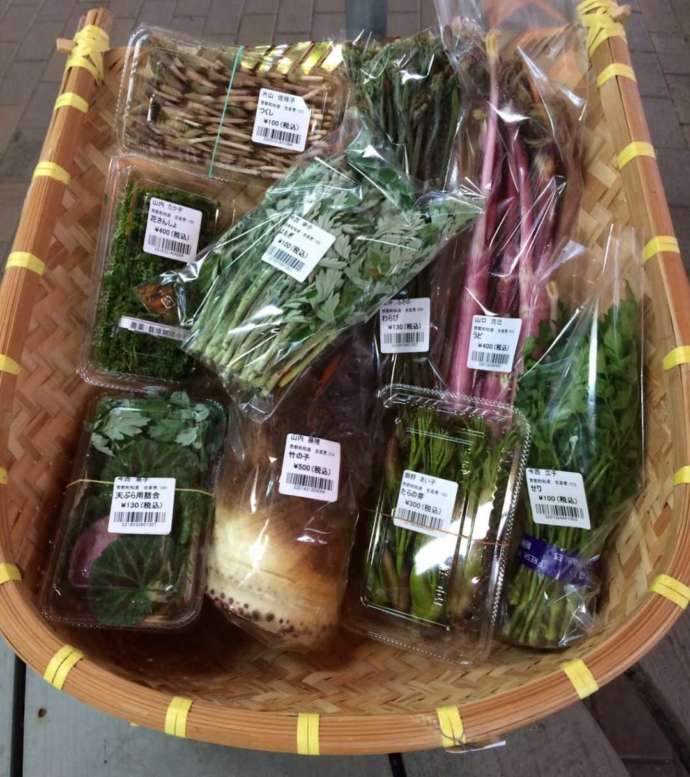 直売所で売られている春の山菜の画像