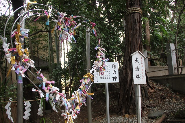 座間神社のハート型のおみくじ結び